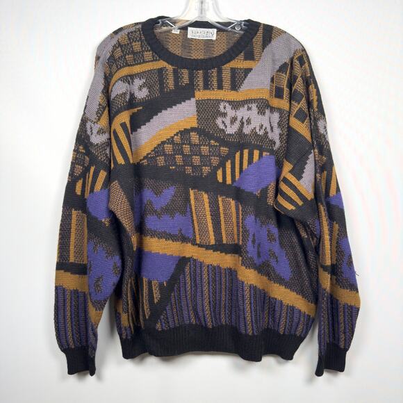 Progetto Other - Vintage Progetto Purple Gold Patterned Long Sleeve Wool Sweater Men's 2X